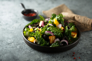 Orange salad with olives and red onion