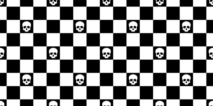 skull Halloween seamless pattern vector crossbone ghost pirate icon checked repeat wallpaper tile background cartoon doodle scarf isolated illustration design