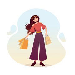 Modern girl with shopping, vector illustration 