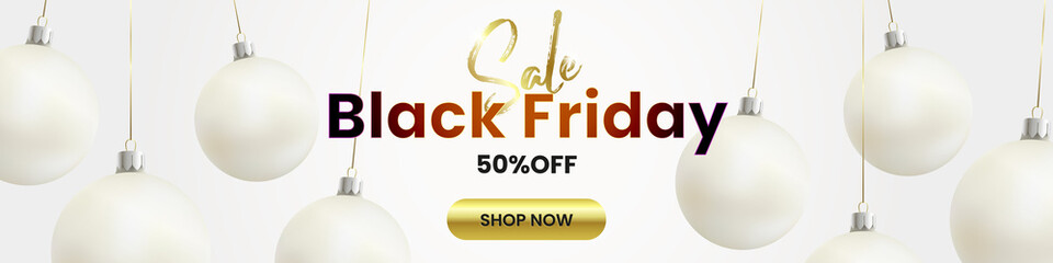 Black Friday sale banner with hanging white balls