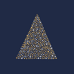 Obraz premium Merry Christmas and Happy New Year. Stylized Christmas tree made of gold stars. Vector illustration in a flat style.
