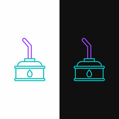 Line Canister for motor machine oil icon isolated on white and black background. Oil gallon. Oil change service and repair. Colorful outline concept. Vector