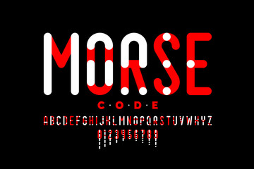 Morse code visual guide font, alphabet letters and numbers vector illustration