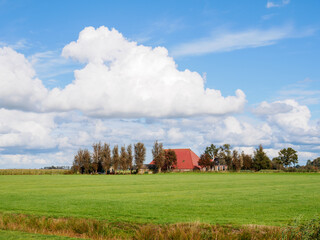 Obraz premium Polder landscape with farmhouse near Grou in Friesland, Netherlands