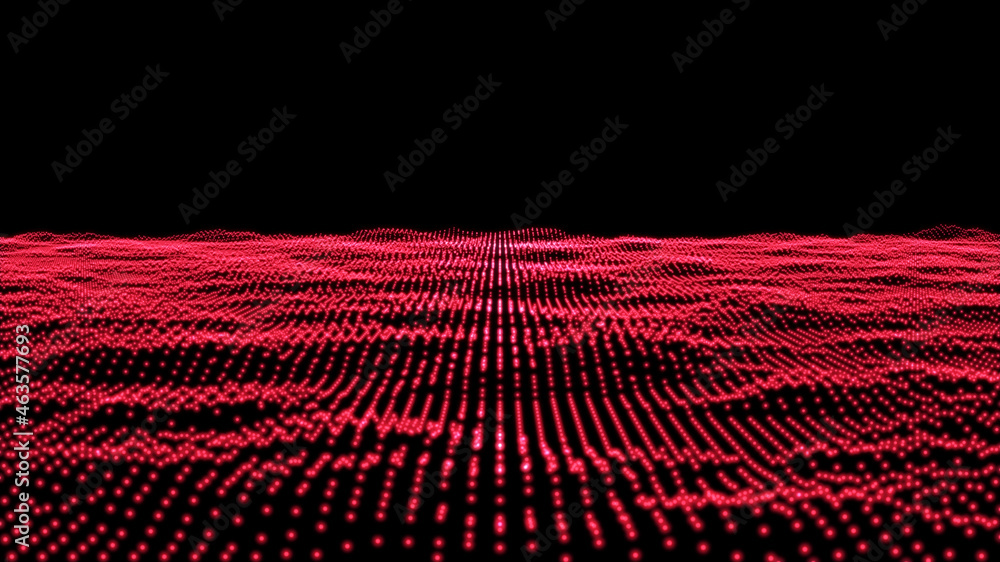 Poster red neon wave from particles. modern dynamic bright design