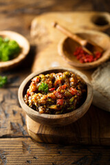 Homemade roasted vegetables appetizer with fresh parsley