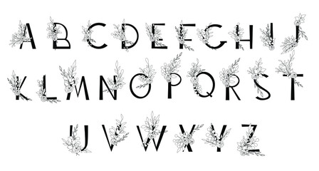 Alphabet, capital letters, decorated with a delicate bouquet. Set of flower arrangements for congratulations, wedding, invitations, anniversary.