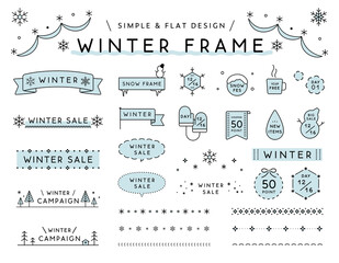 シンプルな冬のフレームのセット　雪　飾り　装飾　あしらい　枠　境界線　見出し　吹き出し　タイトル