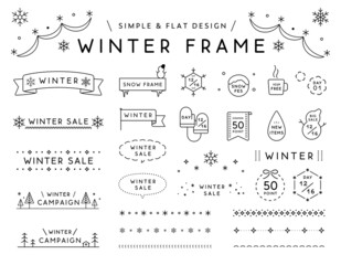 シンプルな冬のフレームのセット　雪　飾り　装飾　あしらい　枠　境界線　見出し　吹き出し　タイトル