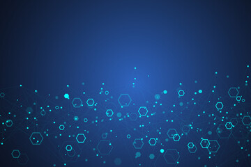 Scientific molecule background DNA double helix illustration with shallow depth of field. Mysterious wallpaper or banner with a DNA molecules. Genetics information illustration