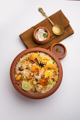 Tasty and delicious prawns biryani, jheenga pulav or shrimp pilaf