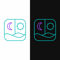 Line Ramadan fasting icon isolated on white and black background. Fast day and night. Religious fasting. Colorful outline concept. Vector