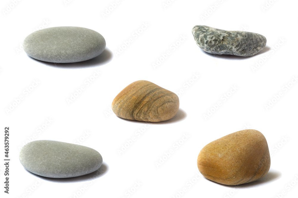 Poster a set of stones with a shadow isolated on a white background