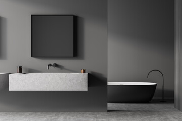 On trend grey bathroom with square mirror