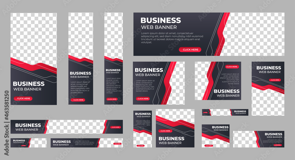 Wall mural business banner design web template set, horizontal header web banner. modern black and red cover he