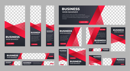 Business banner design web template Set, Horizontal header web banner. Modern Black and Red cover header background for website design, Social Media Cover ads banner, flyer, invitation card