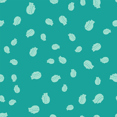 Green Diving hood icon isolated seamless pattern on green background. Spearfishing hat winter swim hood. Diving underwater equipment. Vector