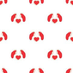 Red mittens and red heart pattern seamless background texture repeat wallpaper geometric vector