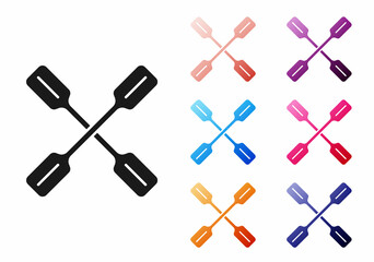 Black Paddle icon isolated on white background. Paddle boat oars. Set icons colorful. Vector