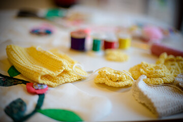 colorful threads on the table background