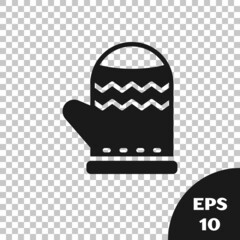 Black Christmas mitten icon isolated on transparent background. Merry Christmas and Happy New Year. Vector