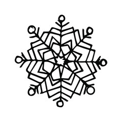 A single hand-drawn snowflake. Vector illustration with doodles. An element for greeting cards, posters, stickers and seasonal design.