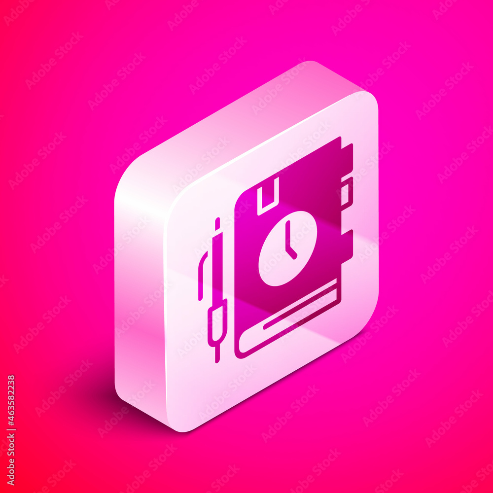 Aufkleber isometric daily paper notepad icon isolated on pink background. silver square button. vector