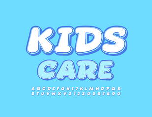 Vector creative Sign Kids Care. Cute White Font. Artistic Alphabet Letters and Numbers set