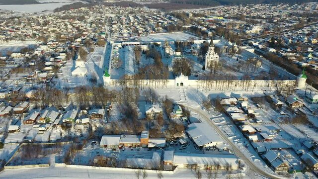 Aerial view of the Trinity Cathedral in Holy Assumption Monastery. Aleksandrov. Russia