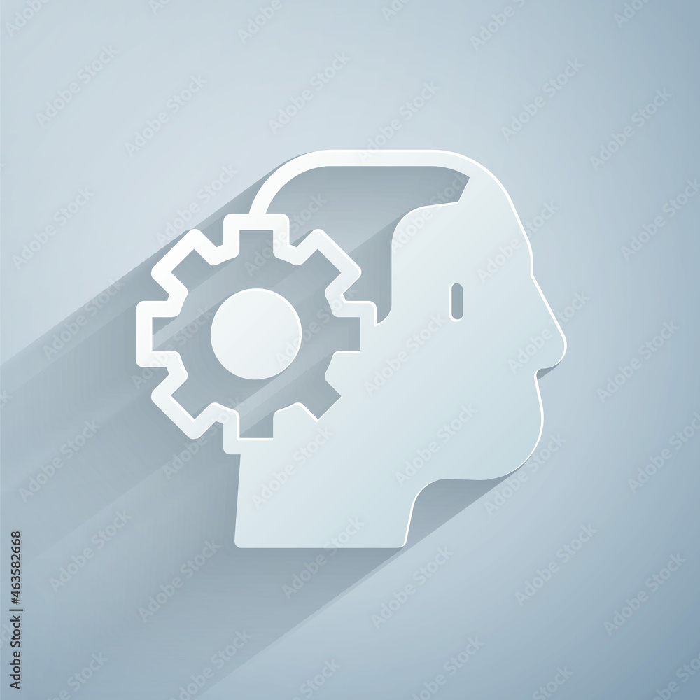 Poster paper cut humanoid robot icon isolated on grey background. artificial intelligence, machine learning