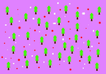 Fototapeta na wymiar Vector illustration of Christmas tree with white and red stars on pink background.