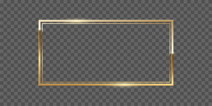 Double golden frame with rectangle shape, 3d elegant golden award lines with glitter