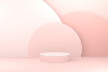 Pink pedestal or podium on pastel pink background for product demonstration.  3D rendering.