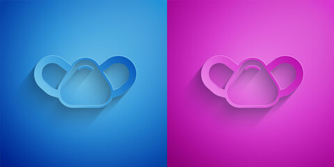 Paper cut Medical protective mask icon isolated on blue and purple background. Paper art style. Vector