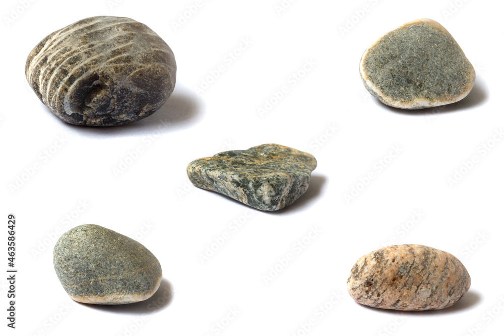 Poster a set of stones with a shadow isolated on a white background
