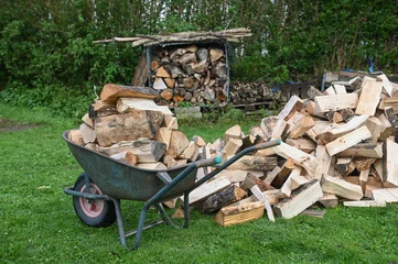 Fototapeten bois chauffage stere energie environnement jardin reserve brouette © JeanLuc