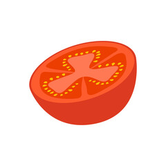 Half red tomato. Vegetable slice isolated on white background.