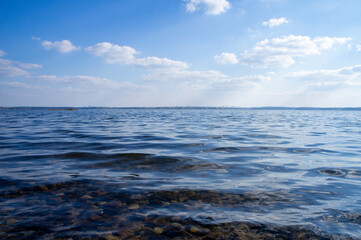 Beautiful clean water seascape. Blue background