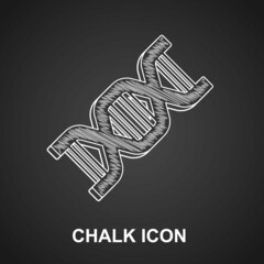Chalk DNA symbol icon isolated on black background. Vector
