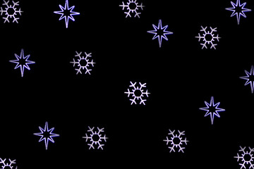 Christmas bokeh overlay background. Blue snowflakes light on the black background. New Year, festive atmosphere