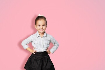 happy positive girl wear uniform, back to school