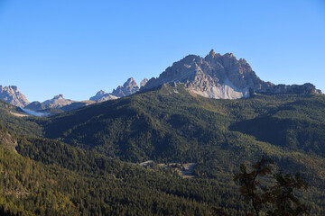 Fototapeta na wymiar View of the Dolomites landscape from the CAI217 trail, Dolomites, Italy