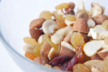 close up of many mixed nuts 