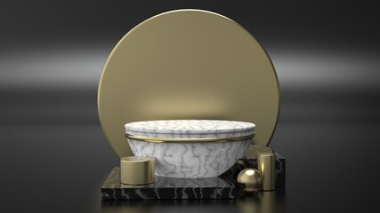 White Gold Pedestal Podium On Clearly Background, Abstract Minimal Podium Blank Space For Beauty Cosmetic Product 3d illustration
