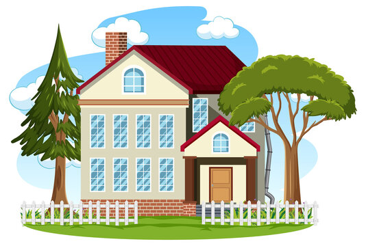 An isolated modern house exterior cartoon style