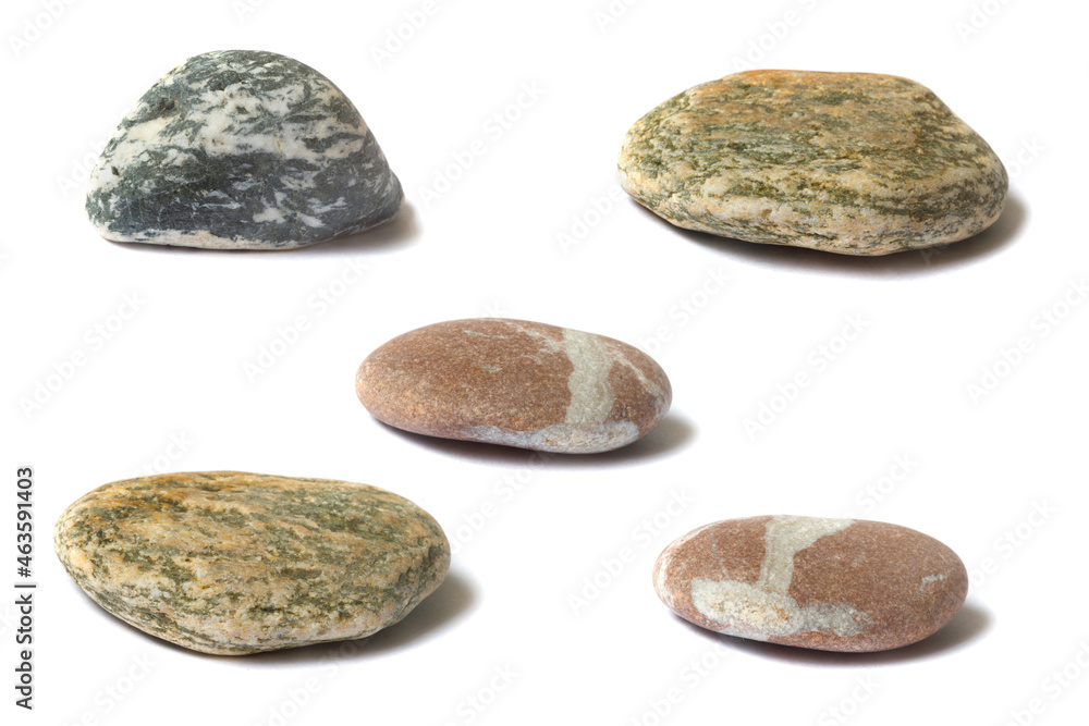 Poster a set of stones with a shadow isolated on a white background