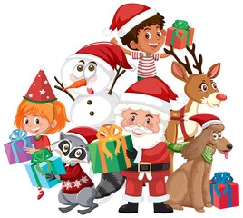 Santa Claus with Christmas cartoon characters