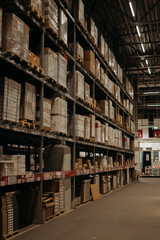 warehouse of goods in the store, racks with boxes