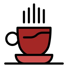 Cup of hot coffee icon. Outline cup of hot coffee vector icon color flat isolated