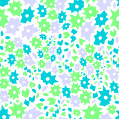 Fototapeta na wymiar Floral abstract blue cartoon seamless pattern on white background